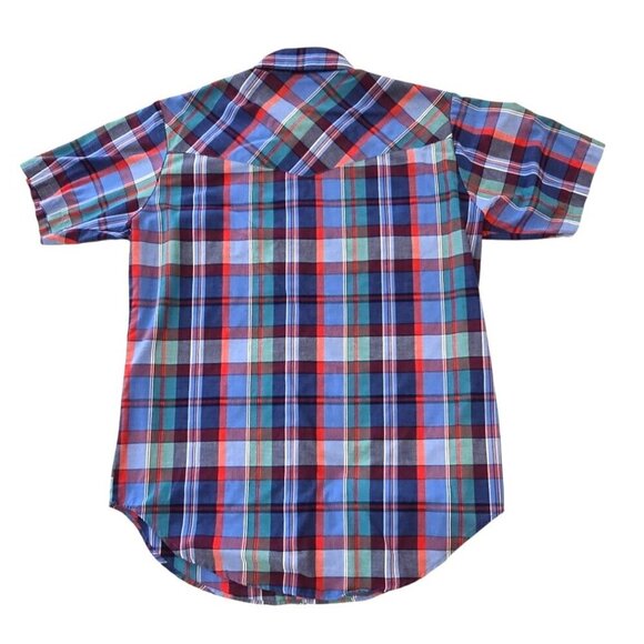 Vintage Plainsman Plaid Pearl Snap Short Sleeve Shirt Extra Long Mens L 16-16.5 - Picture 4 of 5